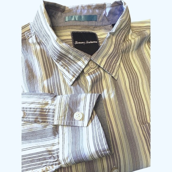 Tommy Bahama Other - Tommy Bahama 20%‎ Silk XL Long Sleeve Button Up Shirt Striped Camp Beach